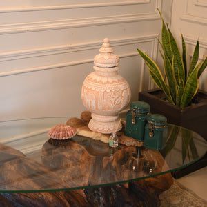 Sheesham centre table with oval glass top