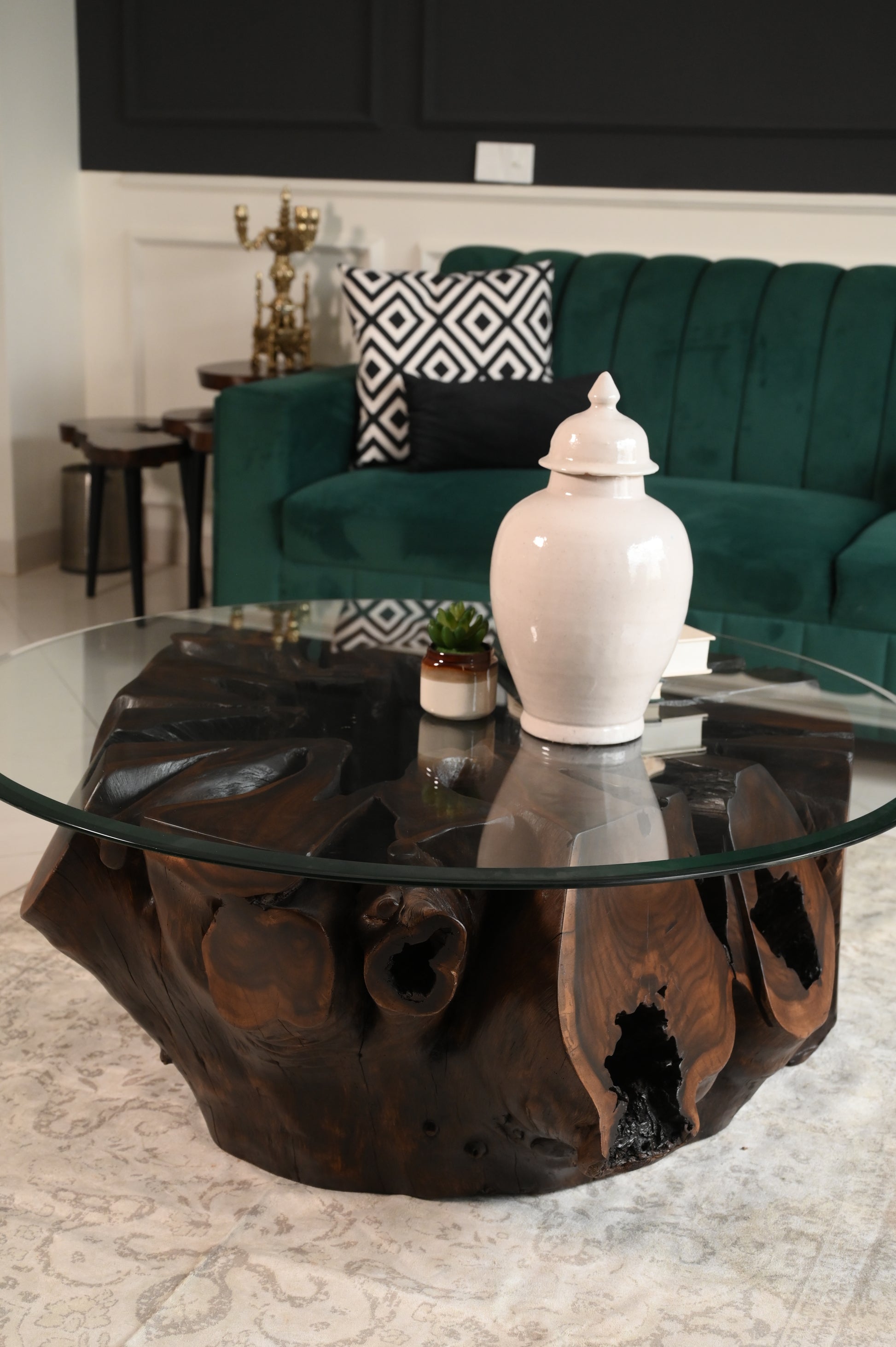Sheesham Centre Table With Glass Top ( 4x4 ft )