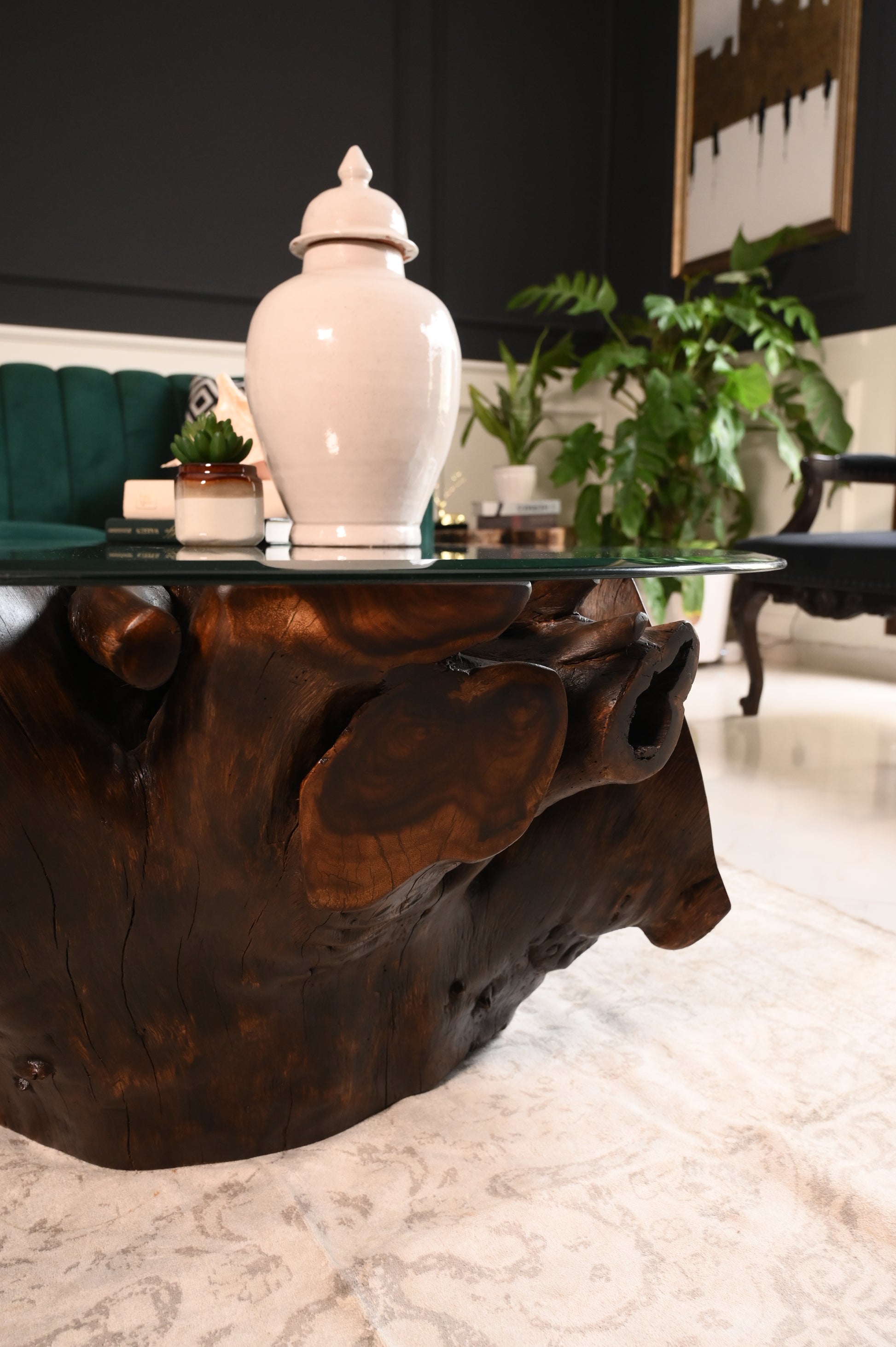 Sheesham Centre Table With Glass Top ( 4x4 ft )