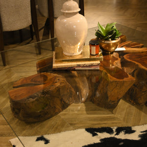 Sheesham Centre Table With Glass Top ( 5x5 ft )