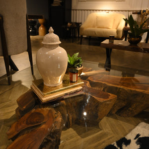 Sheesham Centre Table With Glass Top ( 5x5 ft )