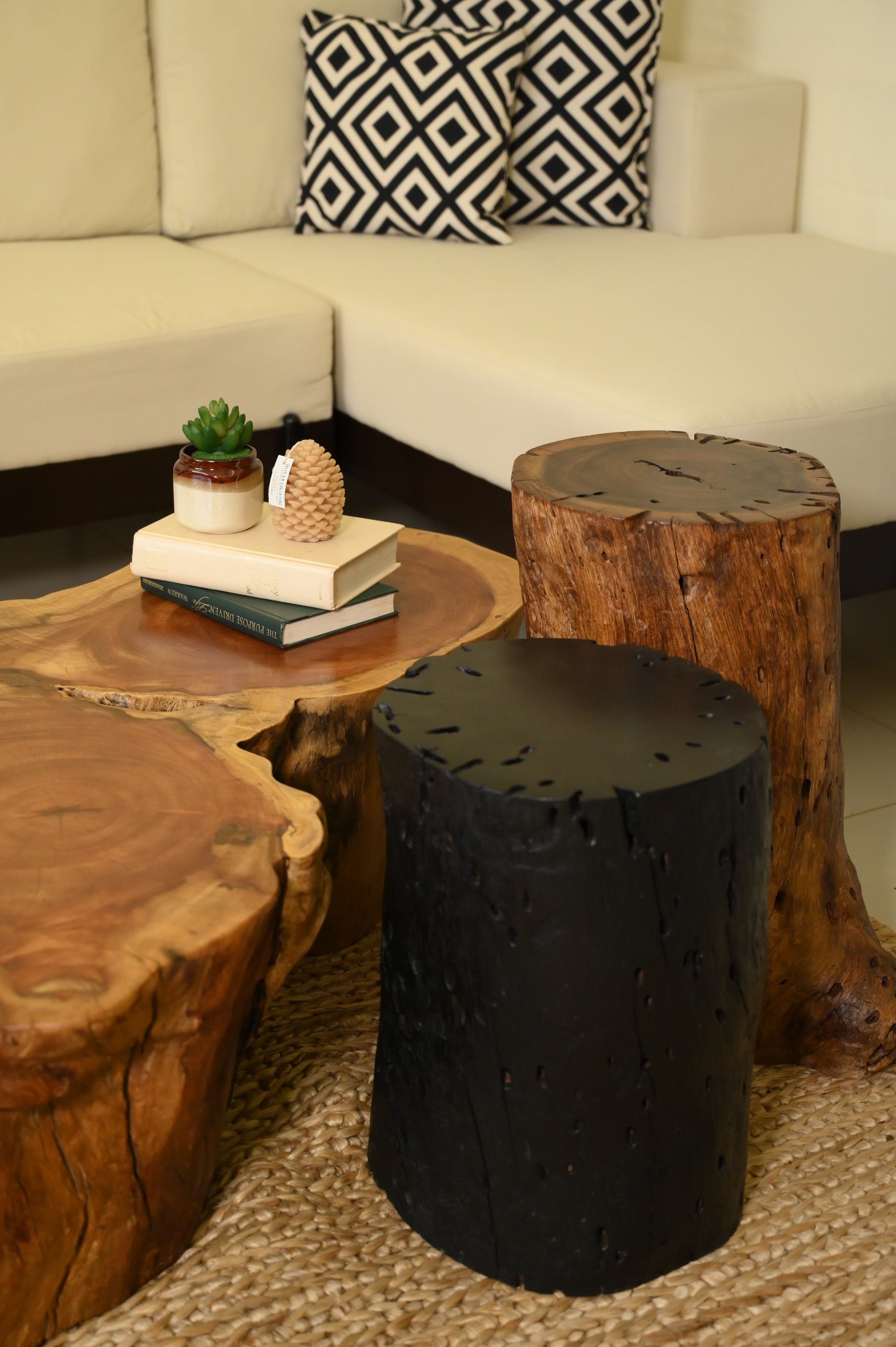 Neem Centre Table With 2 Cylinder Tables