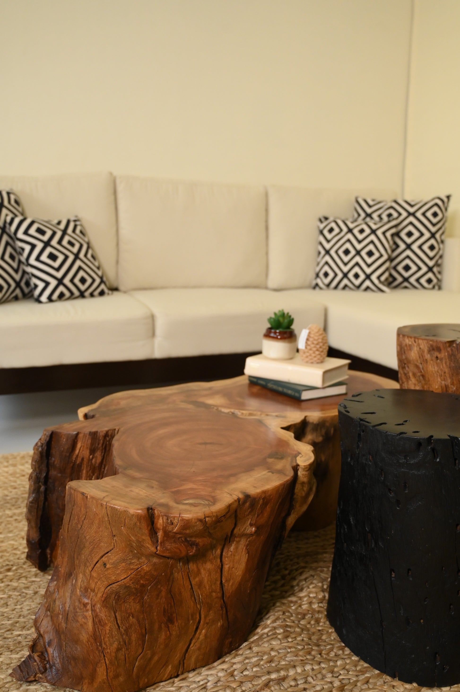 Neem Centre Table With 2 Cylinder Tables