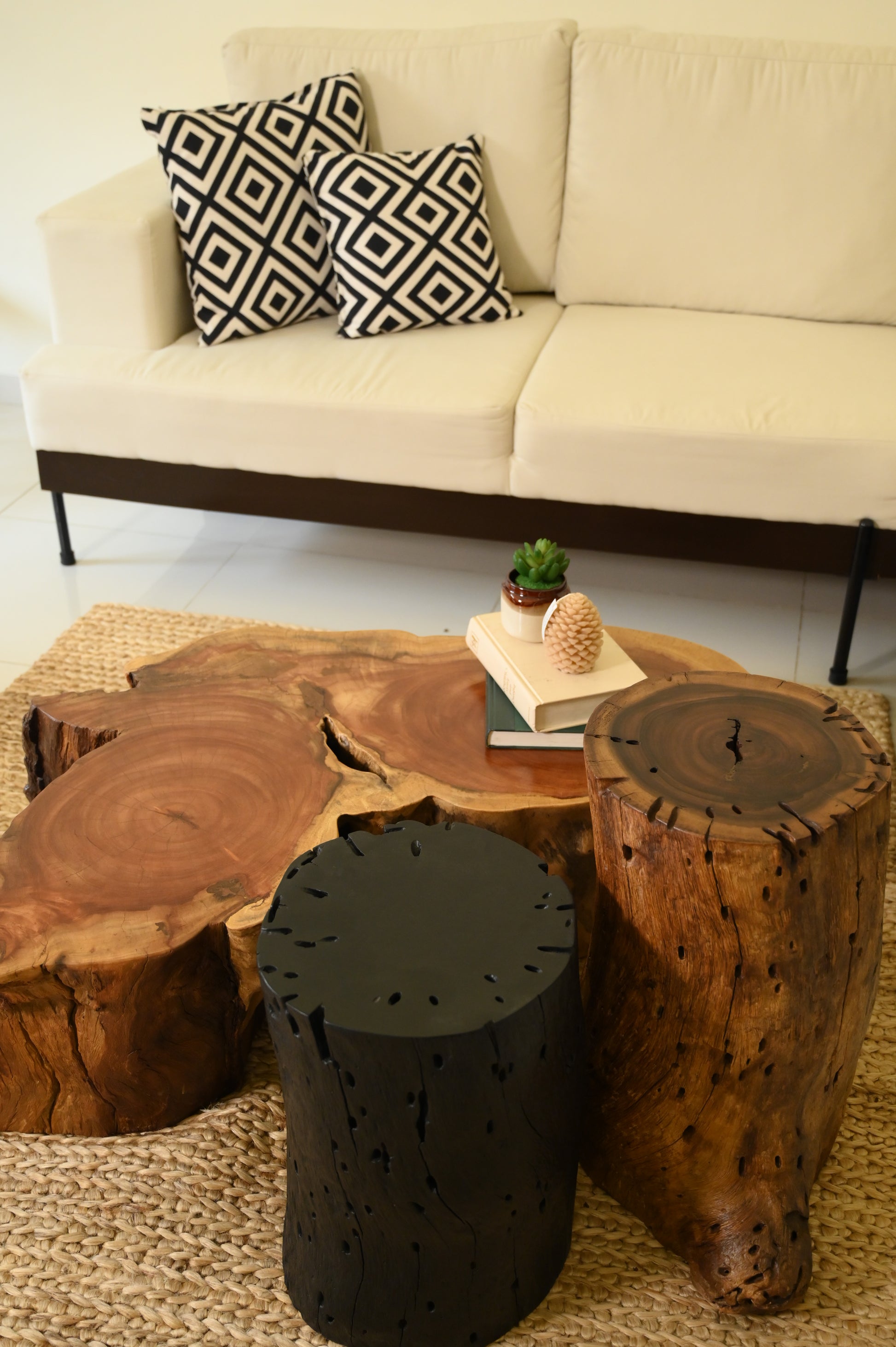 Neem Centre Table With 2 Cylinder Tables
