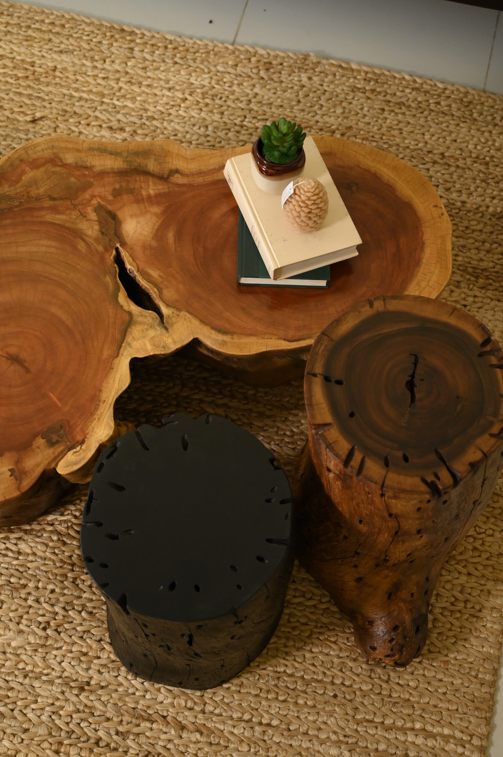 Neem Centre Table With 2 Cylinder Tables