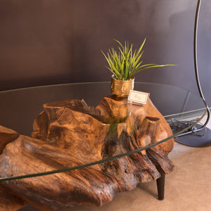 Centre table with oval glass top