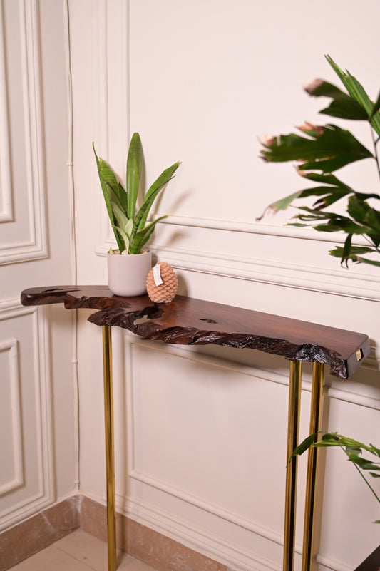 Sheesham console with 3 stainless steel metal legs