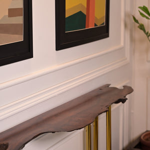 Sheesham hanging console with 3 stainless steel metal legs