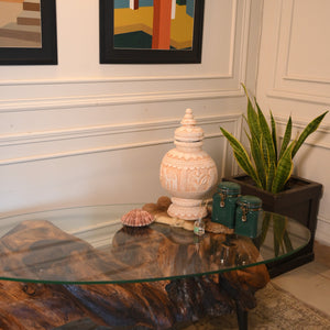 Sheesham centre table with oval glass top
