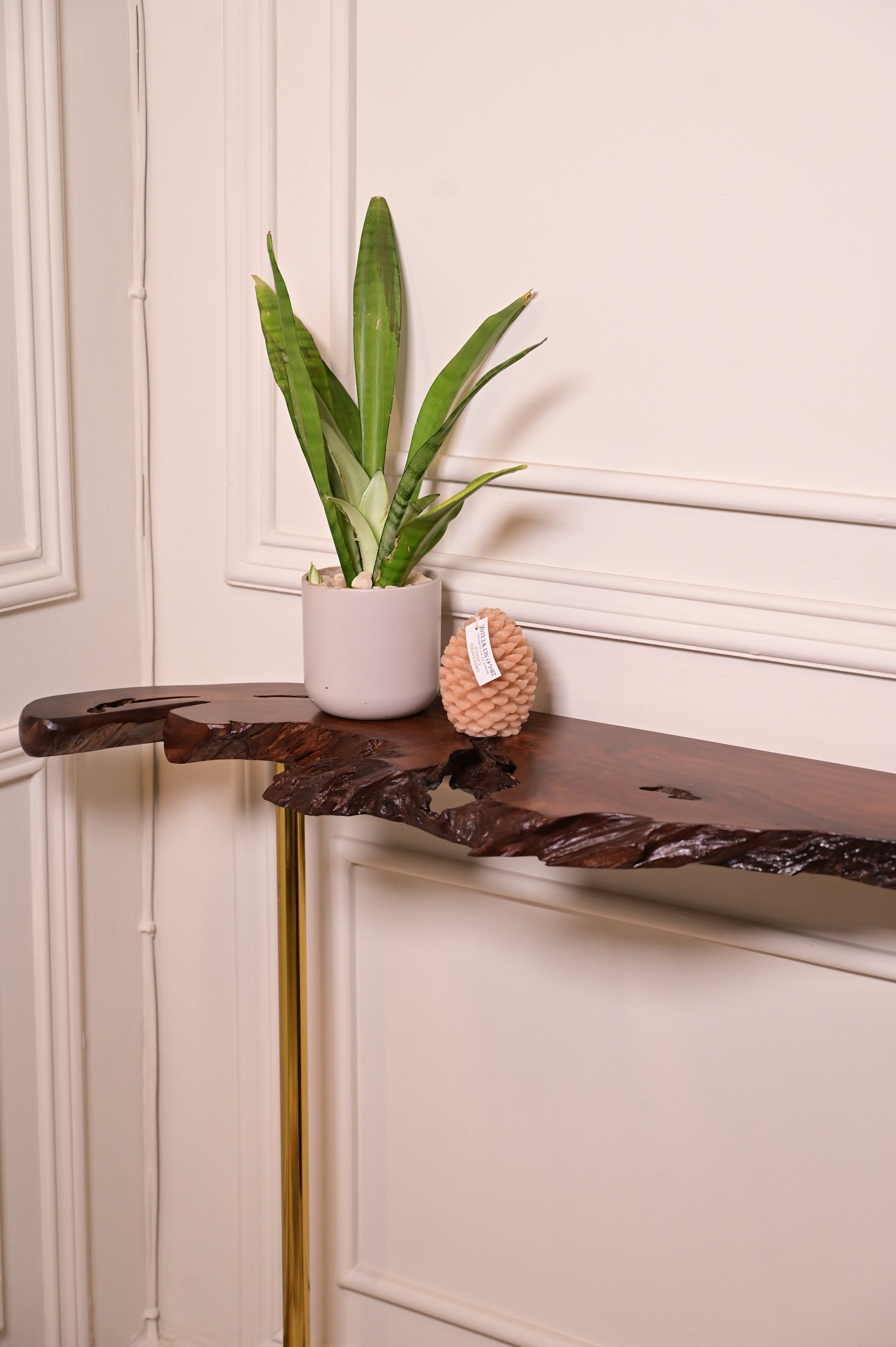 Sheesham console with 3 stainless steel metal legs
