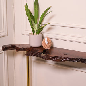 Sheesham console with 3 stainless steel metal legs