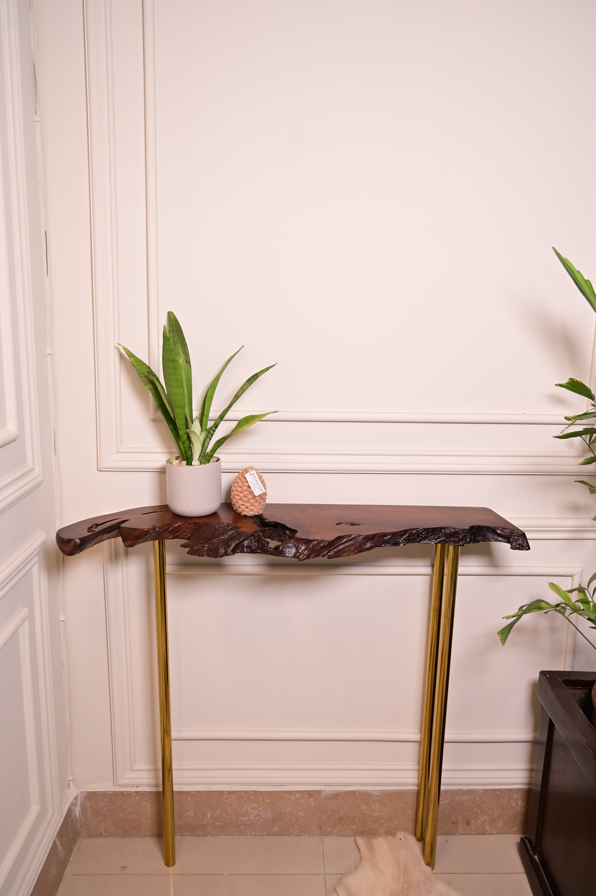 Sheesham console with 3 stainless steel metal legs