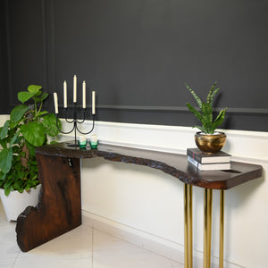Sheesham L Shape Console With Golden Legs