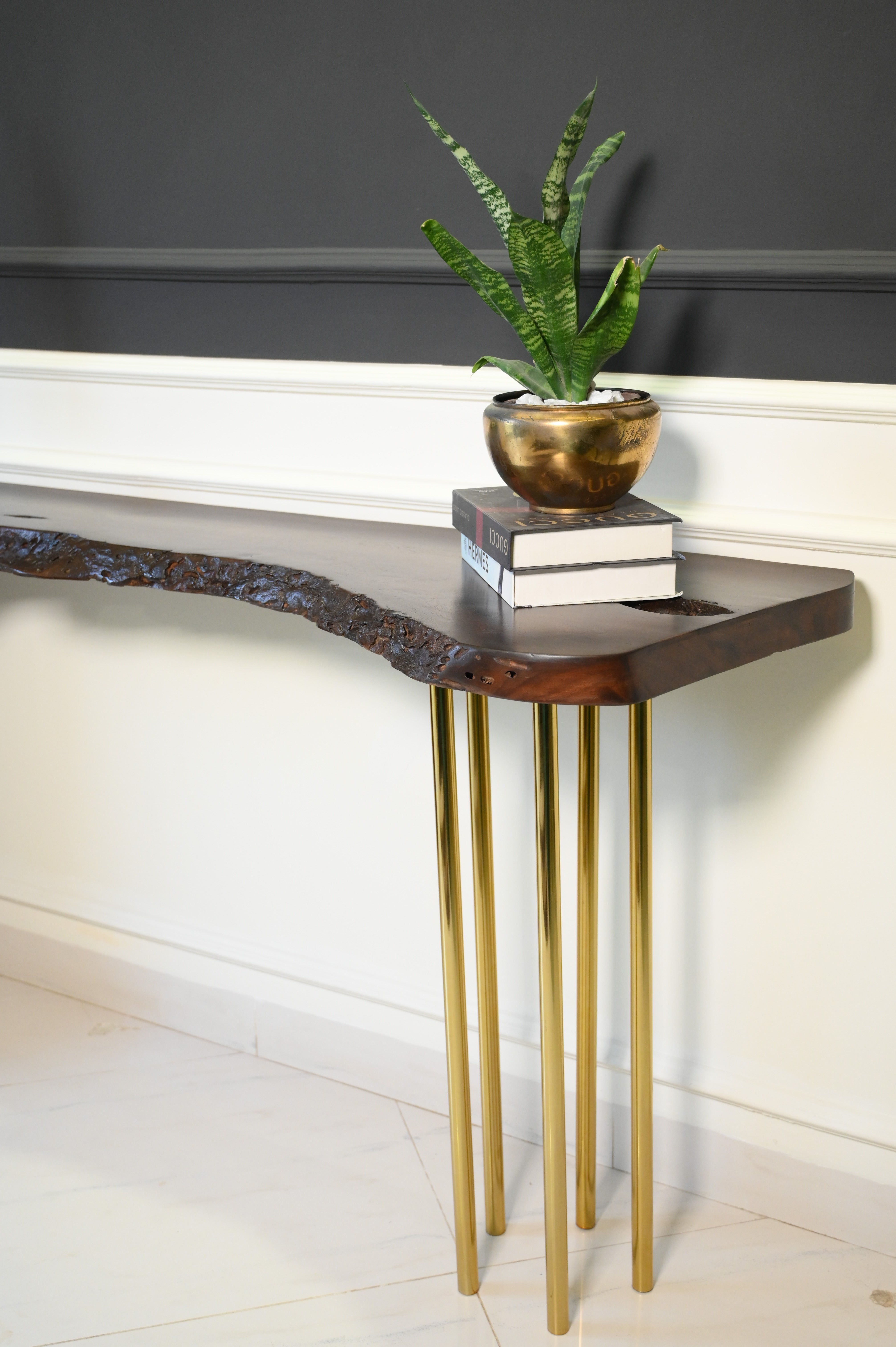 Sheesham L Shape Console With Golden Legs