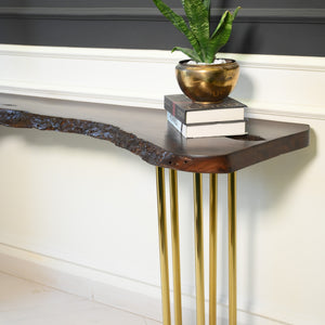 Sheesham L Shape Console With Golden Legs