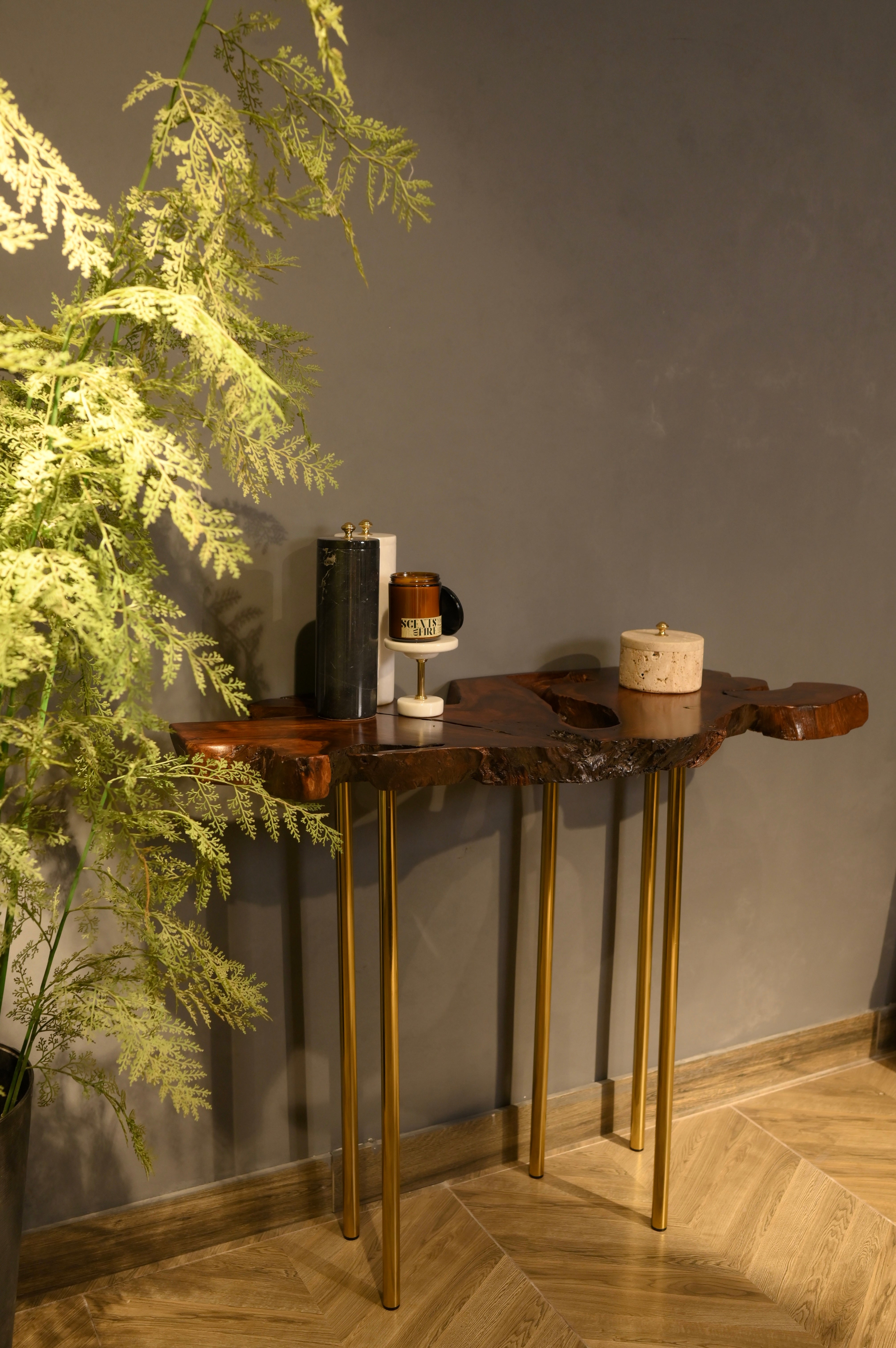 Sheesham Console With Golden Legs