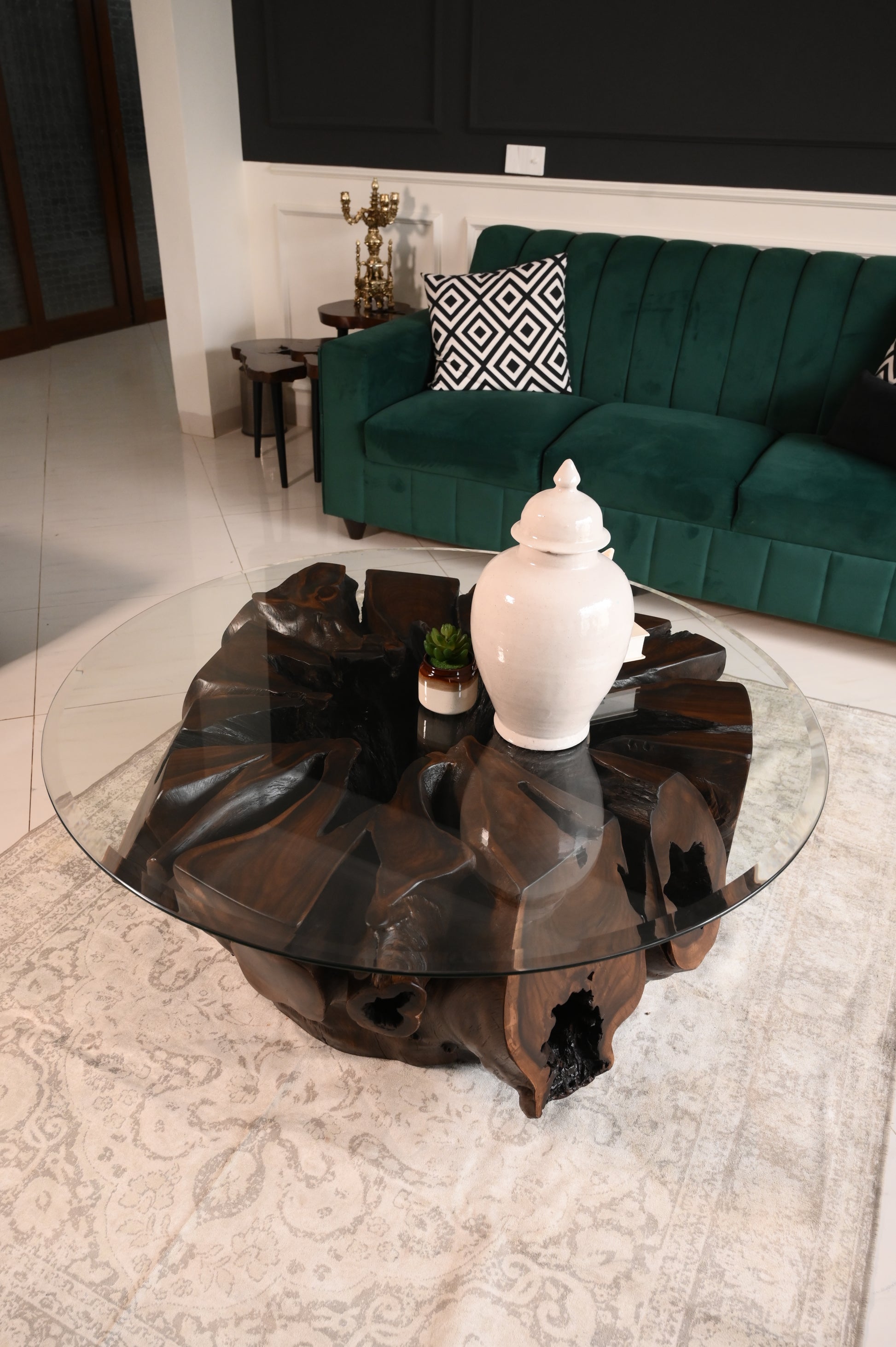 Sheesham Centre Table With Glass Top ( 4x4 ft )