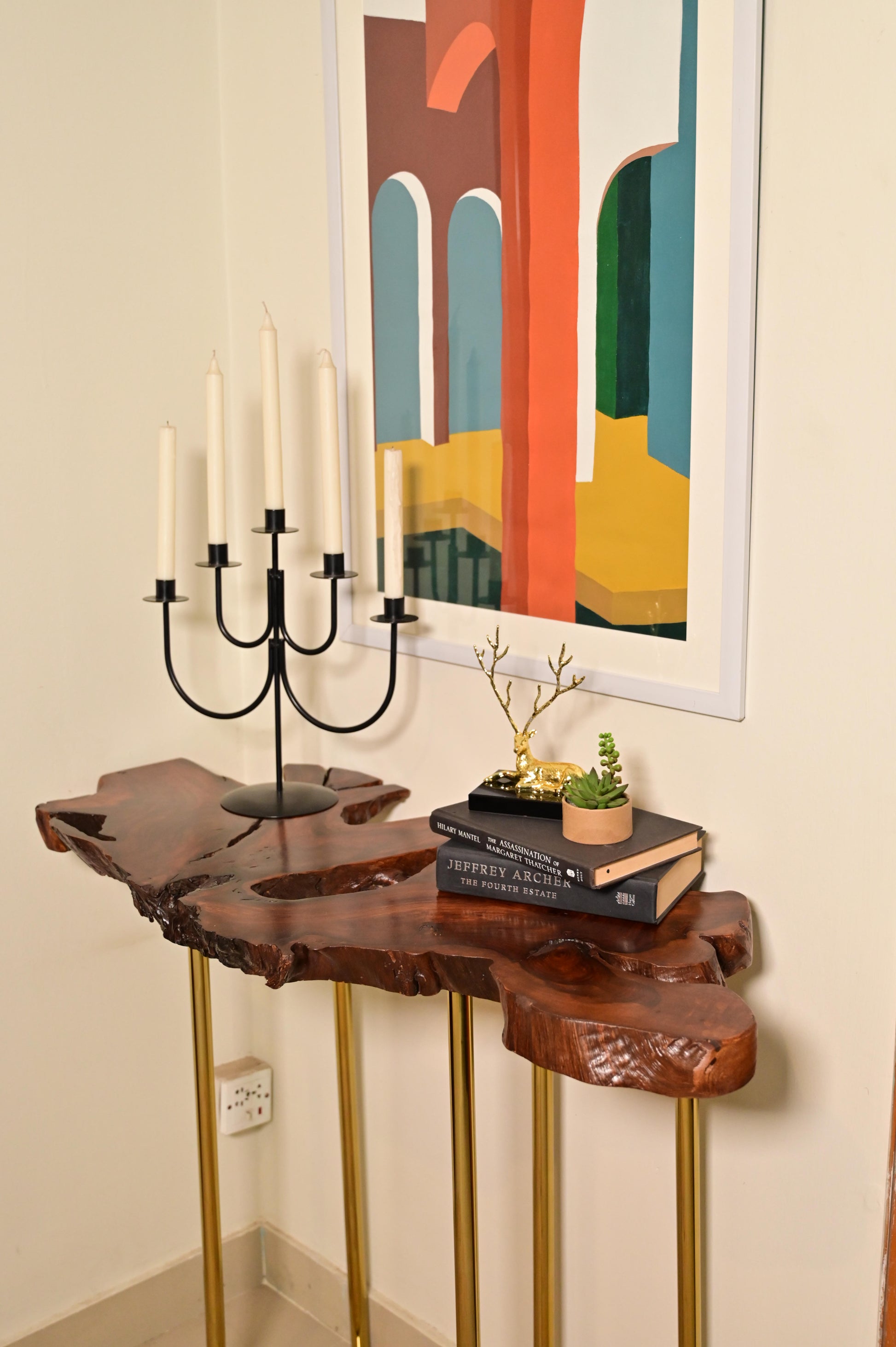 Sheesham Console With Golden Legs