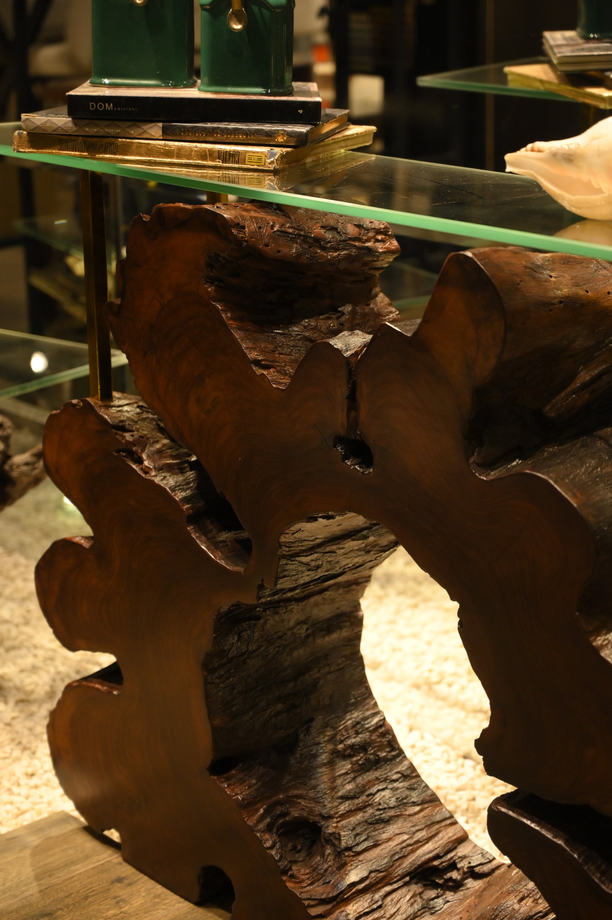 Live Edge Console With Glass Top