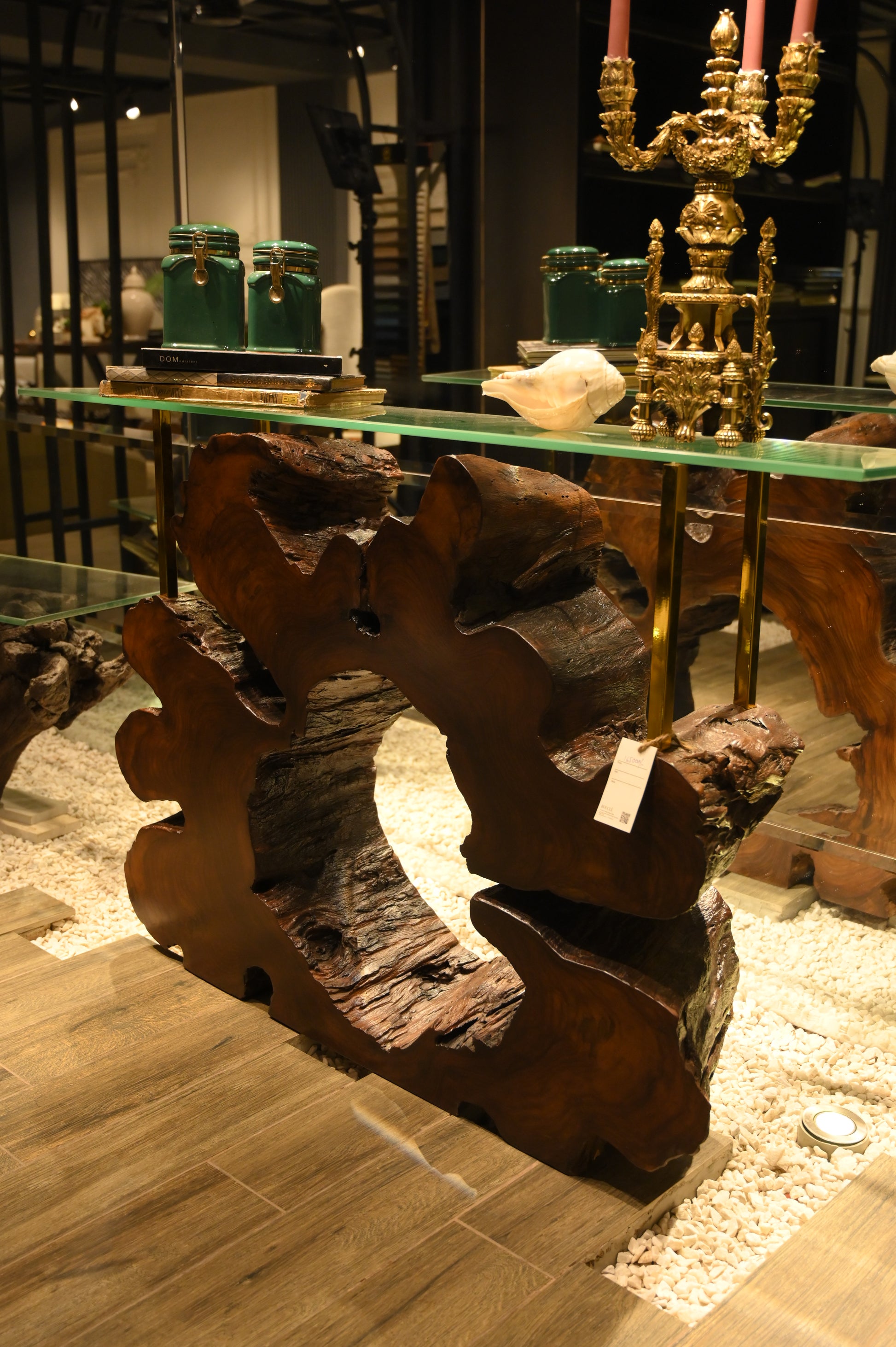 Live Edge Console With Glass Top