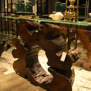 Live Edge Console With Glass Top