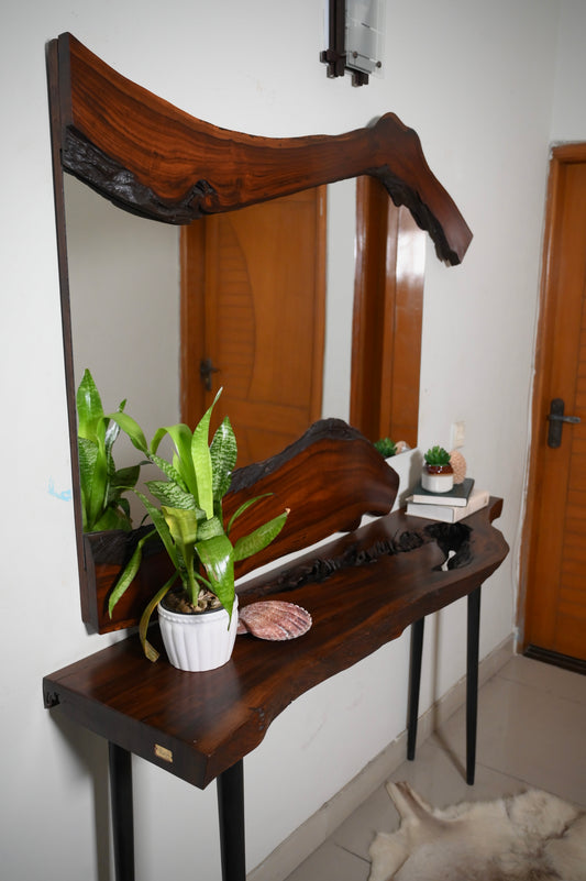 Console With Live Edge Mirror