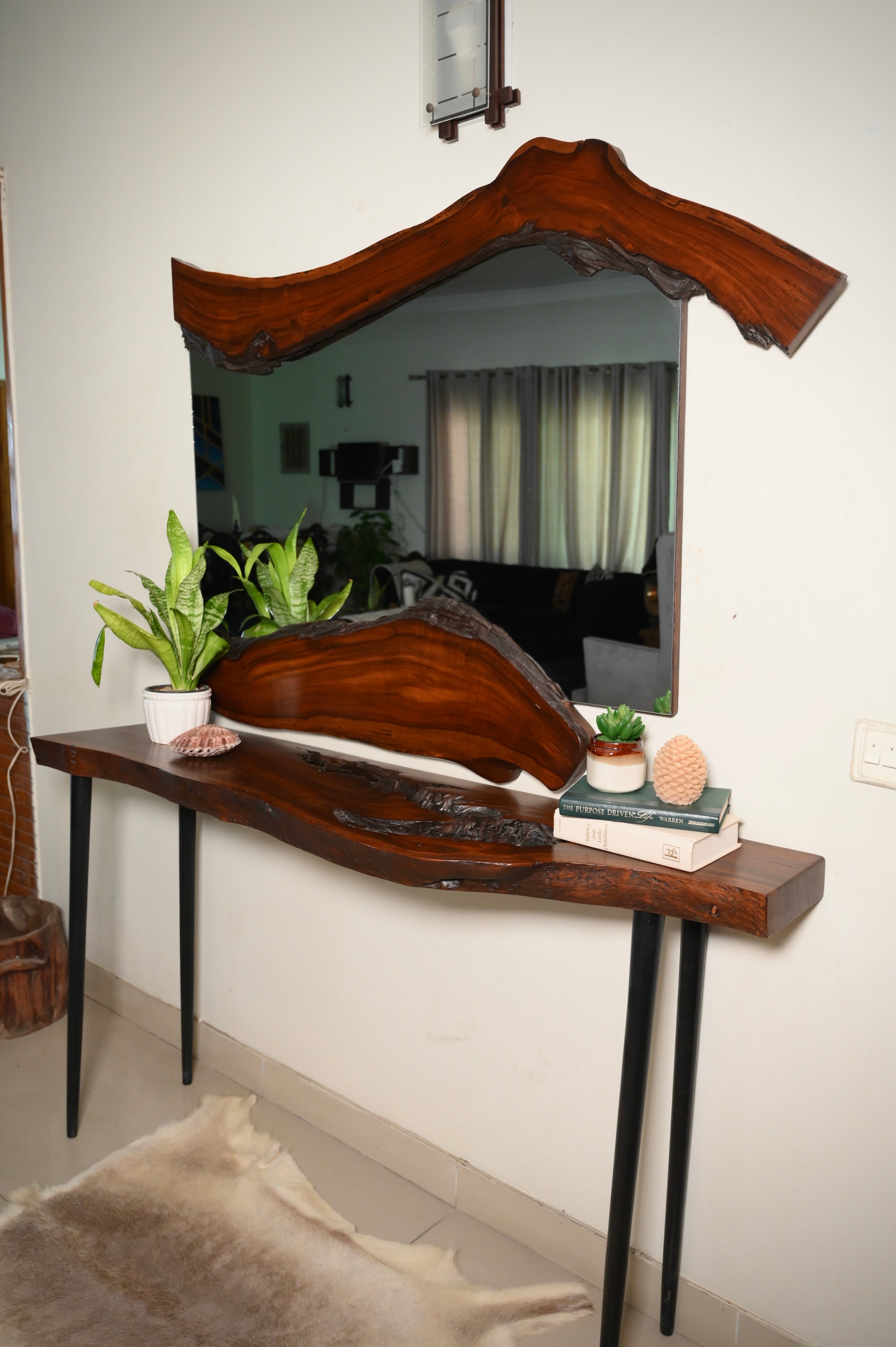 Console With Live Edge Mirror